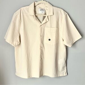 Mens Hollister Boxy Crop Fit Button Down Shirt | Light Yellow | Size M